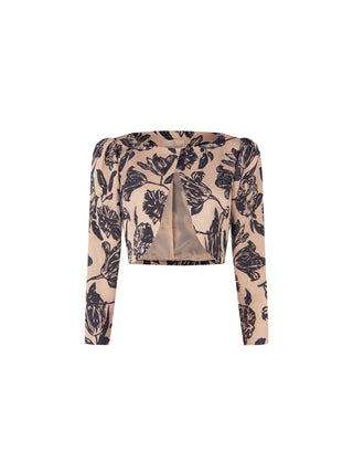 Navy Blue Cropped Jacquard Jacket