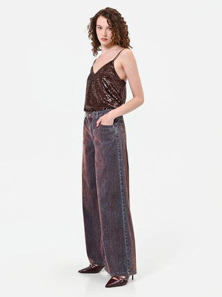 Brown Wide-Leg Jeans with Contrast Side Stripe
