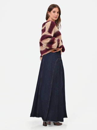 Gonna lunga in denim blu navy con spacco frontale