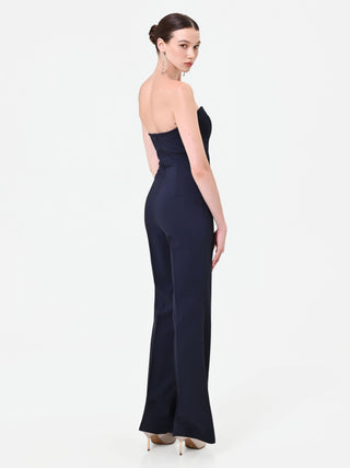 Tuta intera blu navy con bustino e drappeggio