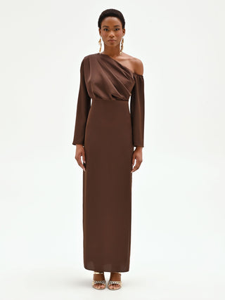 Chocolate One-Shoulder Gown