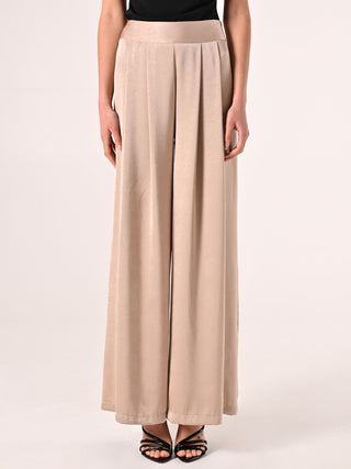 Pantaloni Ampi in Envers Satin Beige Scuro