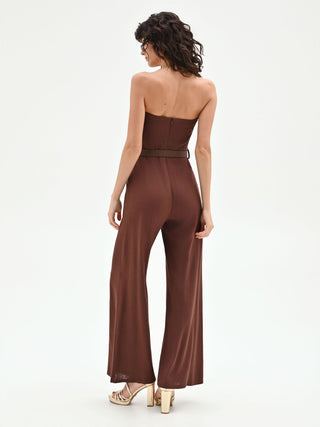 Tuta intera marrone con pantalone a palazzo