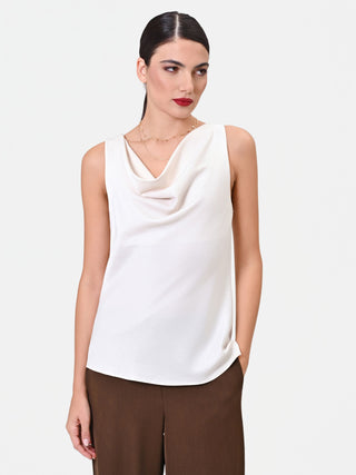 Canotta panna con scollo drappeggiato