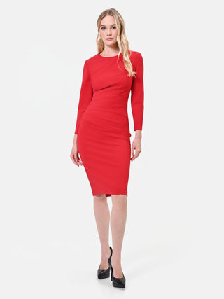 Red Sheath Dress with Asymmetrical Draping