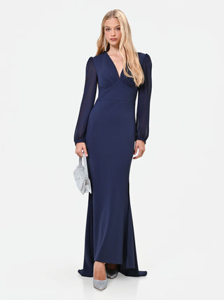 Navy Blue Scuba Crepe Long Dress