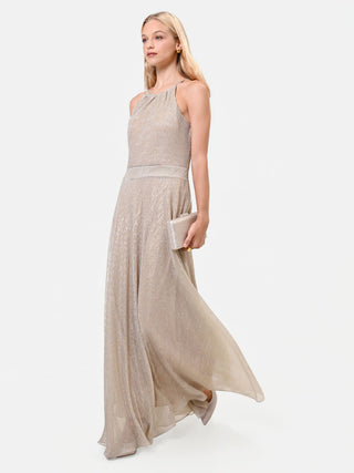 Long Gold Georgette Halter Dress
