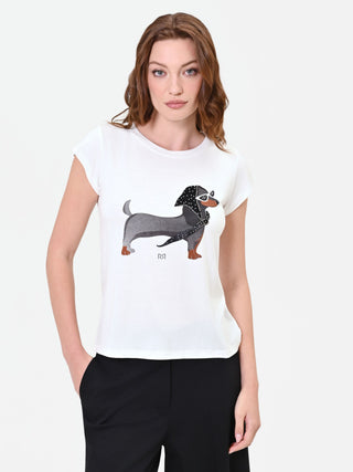 Cremefarbenes T-Shirt mit Dackel-Print