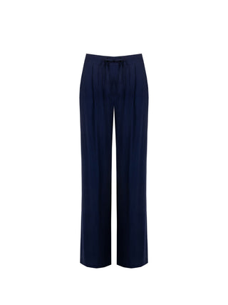 Wide-Leg Blue Viscose Trousers