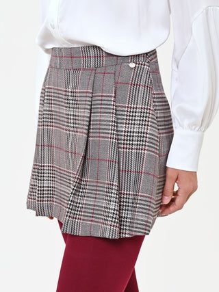Taupe and Beige Prince of Wales Check Polyviscose Skort