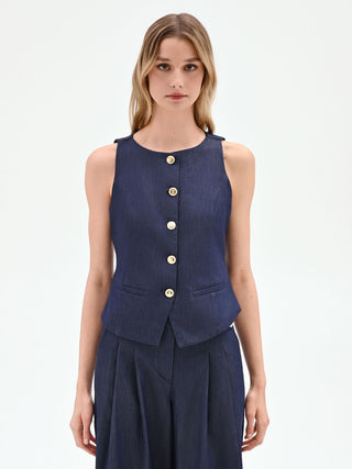 Blue Denim Vest with Gold Buttons