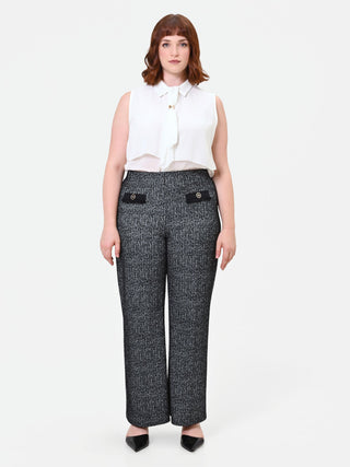 Schwarze Curvy-Hose mit geradem Bein aus Bouclé