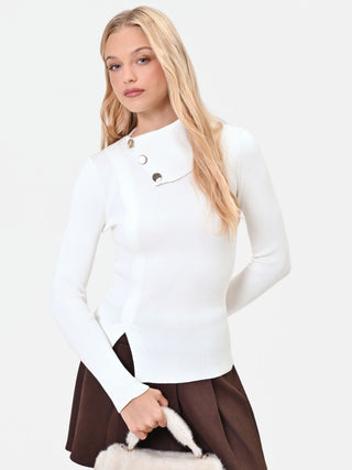 Cream-White Viscose-Blend Sweater with Asymmetrical Collar