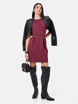 Sleeveless Burgundy Dress with Gold Details