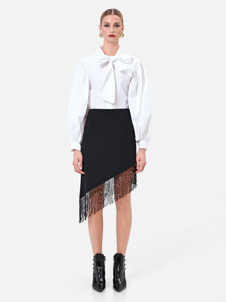 Jupe noire asymétrique à franges lumineuses