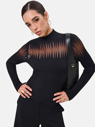 Black Viscose Top with Semi-Sheer Insert
