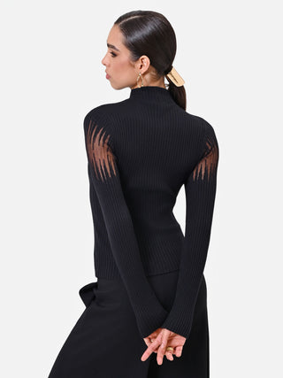 Black Viscose Top with Semi-Sheer Insert
