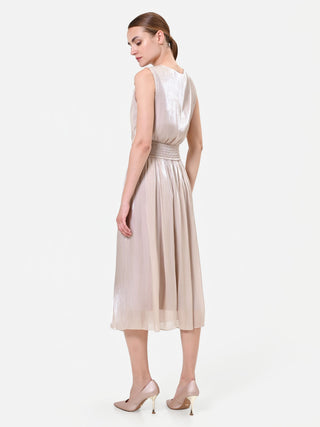 Robe midi beige taupe à décolleté drapé