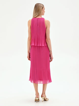 Robe midi fuchsia plissée