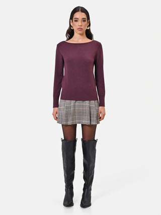 Burgundy Viscose Boat Neck Sweater