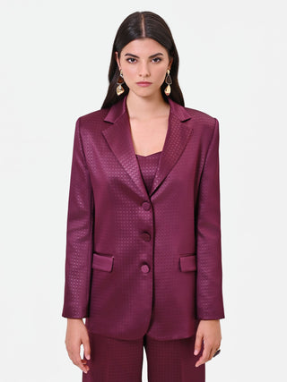 Burgundy Red Single-Breasted Jacquard Satin Jacket