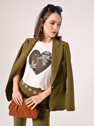 T-Shirt Bianca Cuore Strass