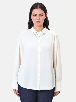 Camicia Curvy panna con colletto gioiello