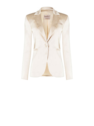 Beige One-breasted Jacket in Structured Satin