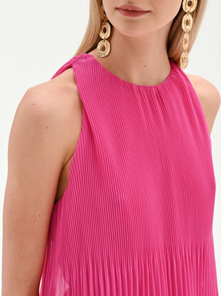 Robe midi fuchsia plissée