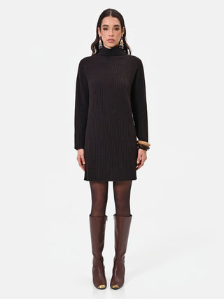 Robe courte côtelée marron foncé