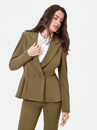 Militärgrüne Jacke mit Schößchen aus Scuba-Material in Crepe-Optik