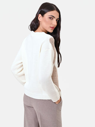 Maglia in lana bianco panna con motivo a rombi