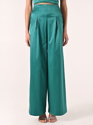 Royal Green Structured Satin Trousers