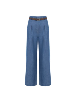 Pantalone a palazzo blu indaco con cintura