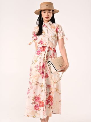 Robe chemise en coton imprimé fleuri