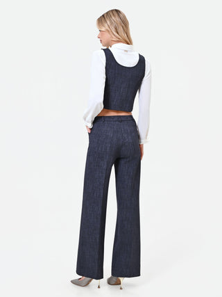 Pantalone blu navy a palazzo con risvolto