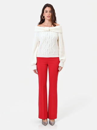Cream White Wool Boat Neck Sweater