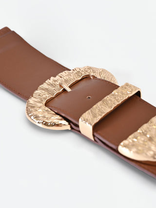 Ceinture haute chocolat à boucle effet martelé
