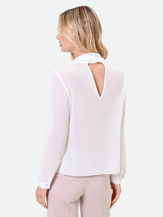 White Tie-Neck Blouse