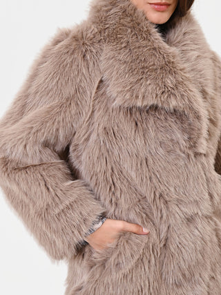 Taupe beige faux fur coat