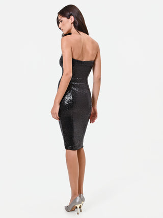 Strapless Black Sequin Sheath Dress
