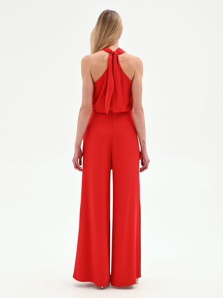 Pantalon palazzo rouge à effet portefeuille