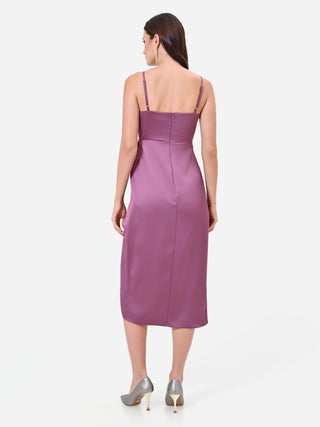 Robe midi vieux rose à drapé portefeuille
