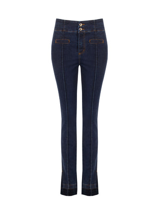 Navy Blue Corset-Waist Jeans