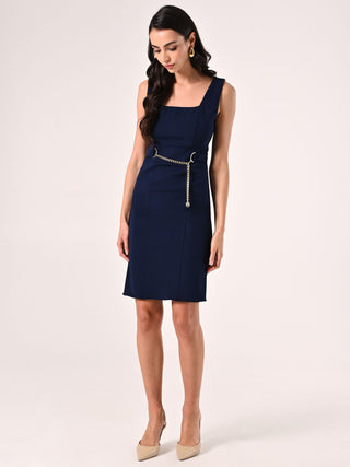 Robe fourreau bleue en néoprène