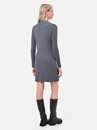 Dark Grey Viscose Short Dress with Sheer Details