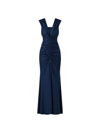 Robe bleue à fronces et micro-paillettes