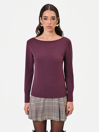 Burgundy Viscose Boat Neck Sweater