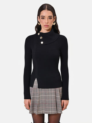 Maglia in viscosa nera con collo asimmetrico