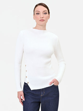 Maglia asimmetrica con bottoni panna bianco